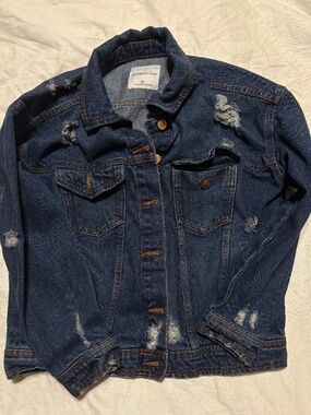 Celebrity Pink Distressed Denim Jacket XS Dark Wash Jean Trucker Jacket